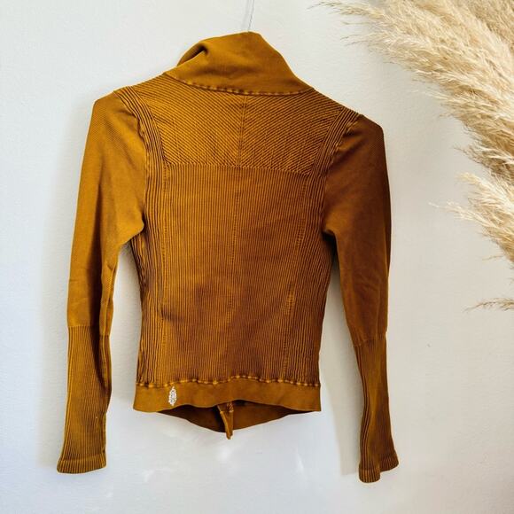 FP FREE PEOPLE Mustard Gold Yellow Zip Thermal Throw Out Jacket Sweater Top XS S - Picture 7 of 13
